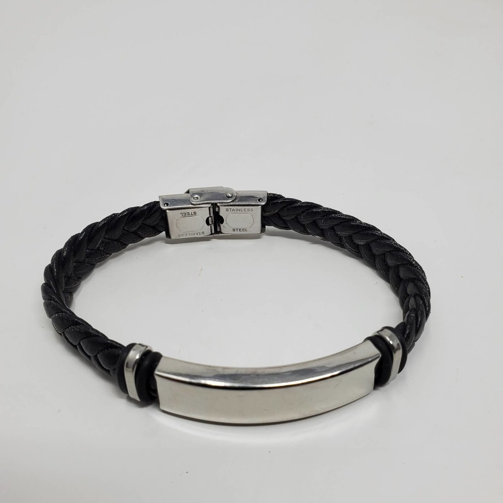 Camara Men Stainless Steel Woven Braided Leather Cuff Bracelet